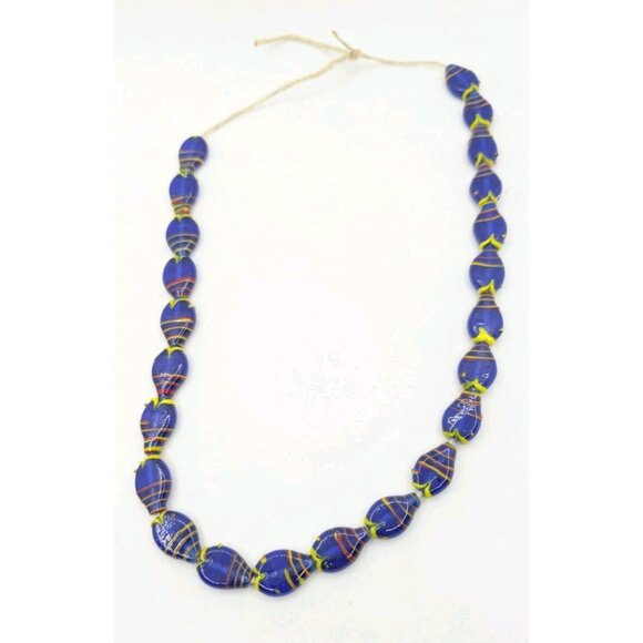 Lampwork Glass Fish Beaded blue rope necklace for repurpose use - Picture 1 of 11